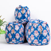Indian Cotton Floral Hand Block Print Toiletry Bag,Travel bag,Make up Pouch,Quilted Wash Bag,Shaving Kit, Vanity Case - CraftJaipur